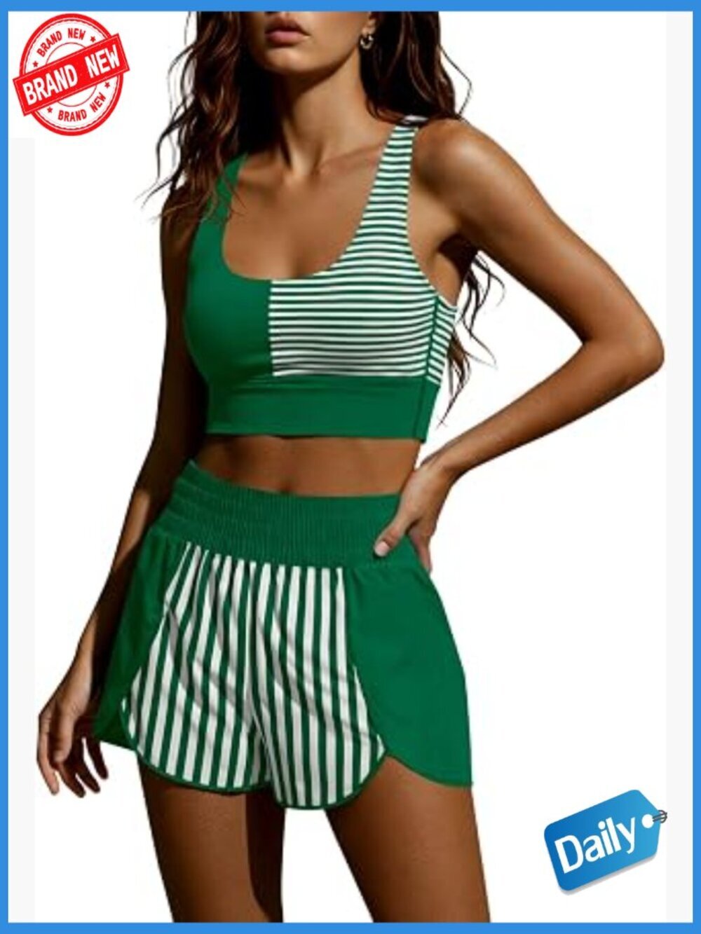 Two Piece Workout Outfits Cropped Tank Top Yoga Athletic Short Sets Built-in Bra